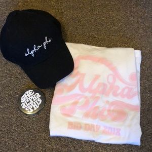 Alpha phi sorority: hat, pin, and t-shirt